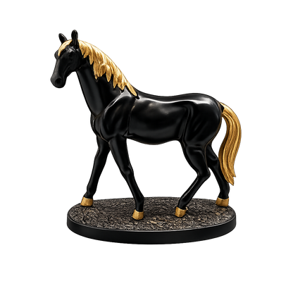 Royal Black & Gold Walking Horse Statue