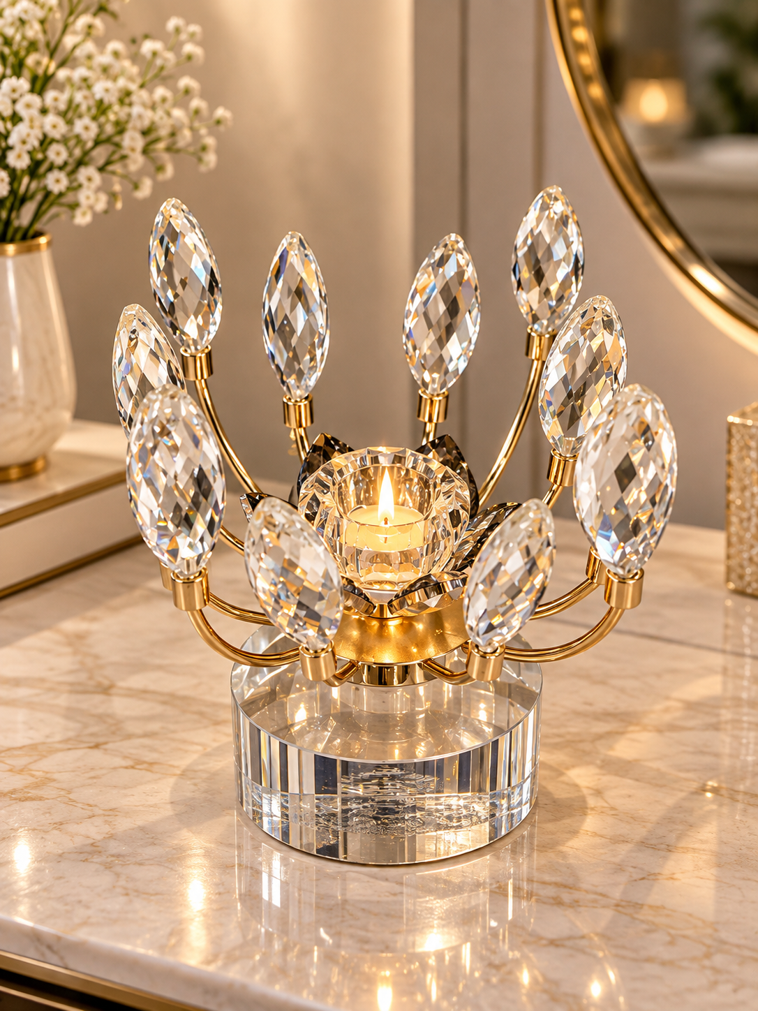 Luxury Gold Crystal Candle Holder