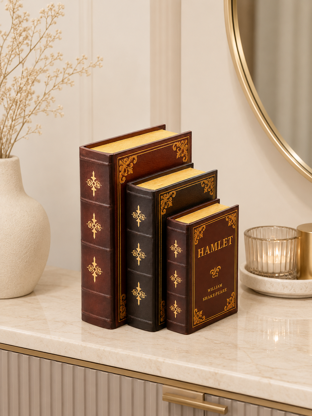 Luxury Decorative Faux Book Storage Box Set of 3