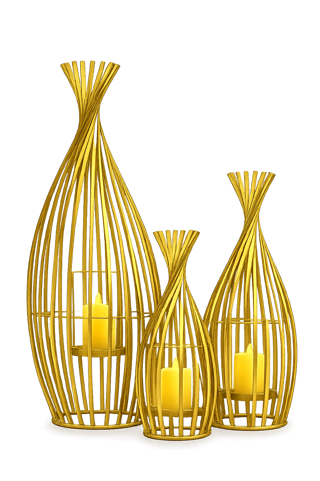 Luxury 3-Piece Gold Metal Lantern Set