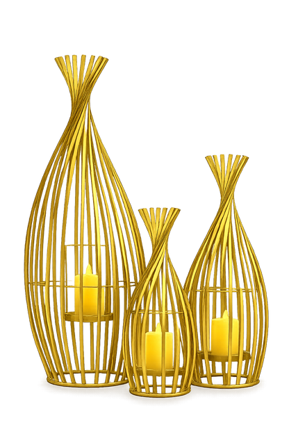 Luxury 3-Piece Gold Metal Lantern Set