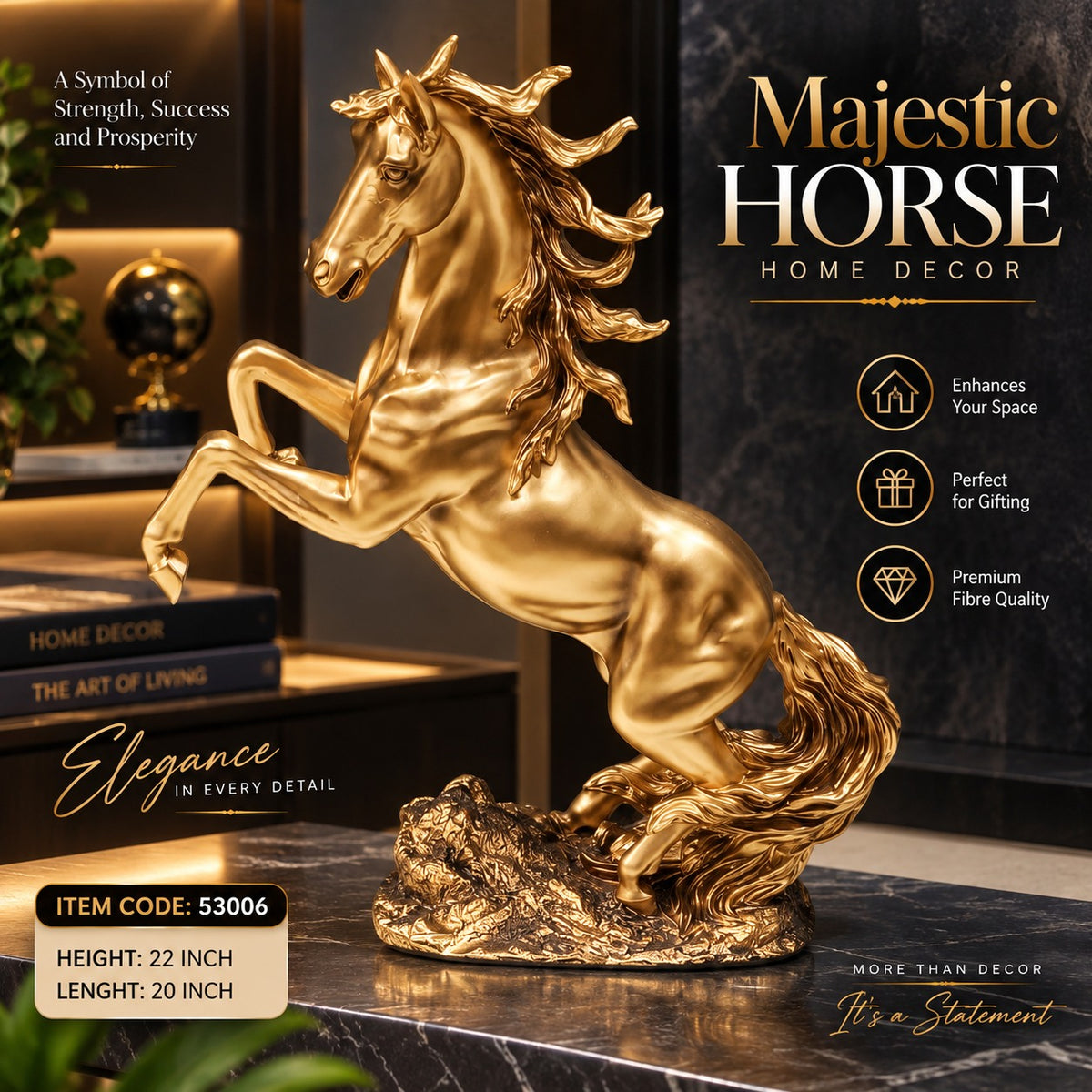 Elitezza Majestic Horse™ – Luxury Golden Horse Home Décor Sculpture