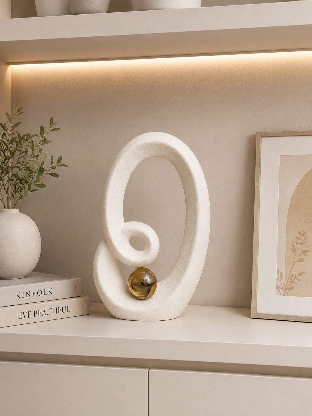 Modern Abstract Loop Sculpture with Gold Sphere