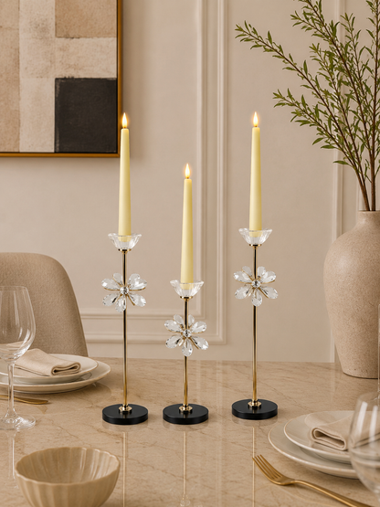 Luxury Crystal Flower Candle Holder Set of 3