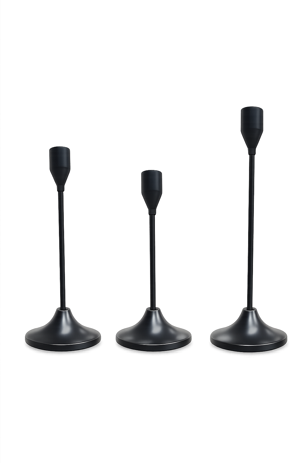 Modern Matte Black Metal Taper Candle Holder Set of 3