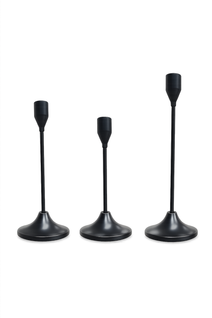 Modern Matte Black Metal Taper Candle Holder Set of 3