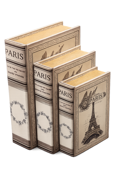 Paris Decorative Faux Book Storage Box Set of 3