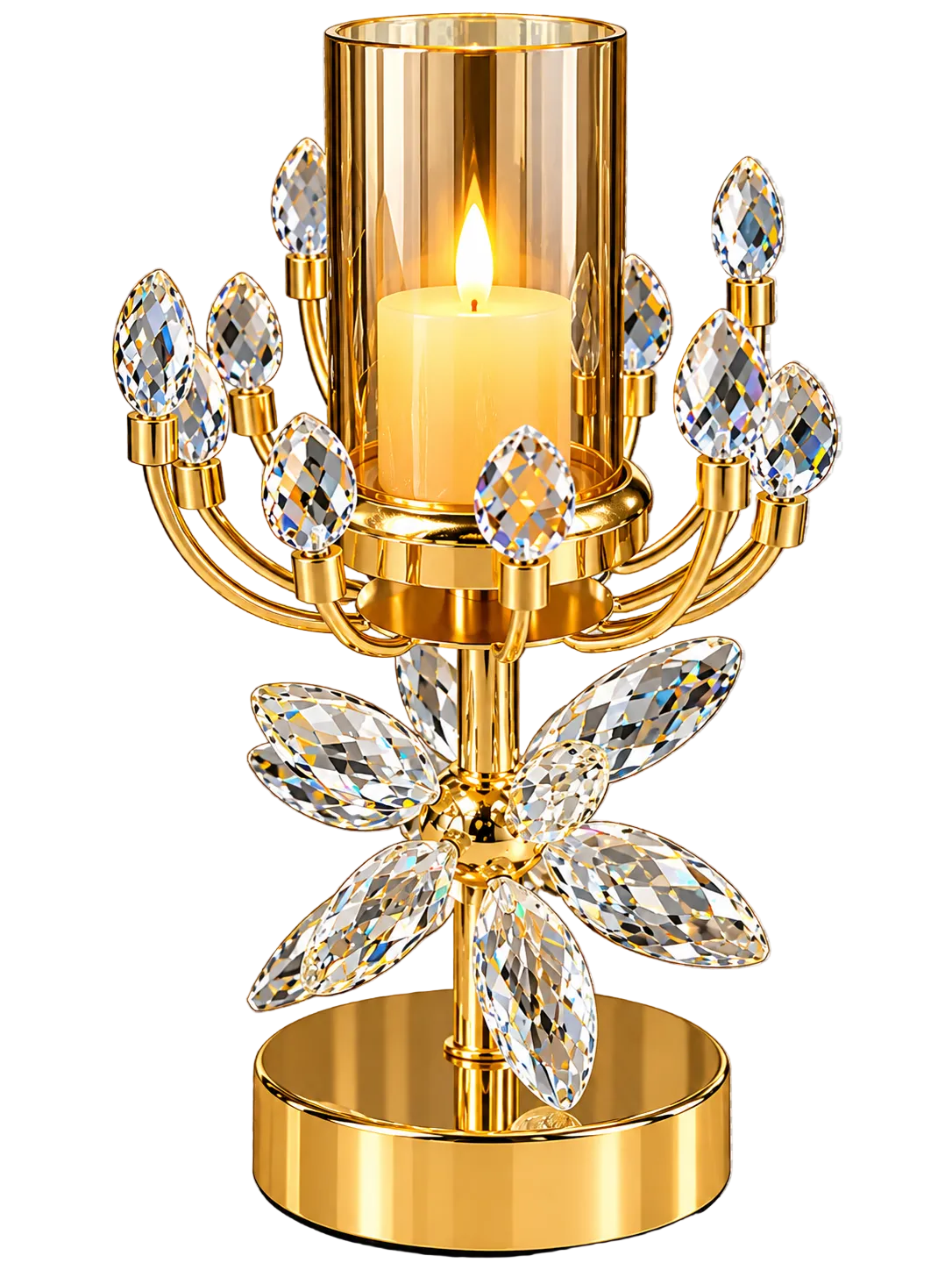 Luxury Gold Crystal Floral Candle Holder