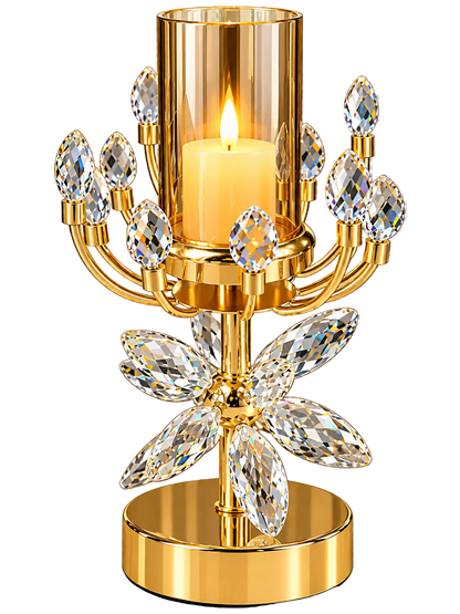 Luxury Gold Crystal Floral Candle Holder