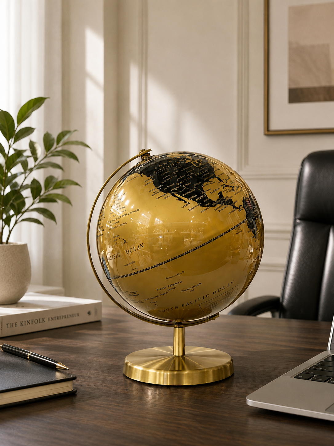 Luxury Gold & Black Rotating World Globe