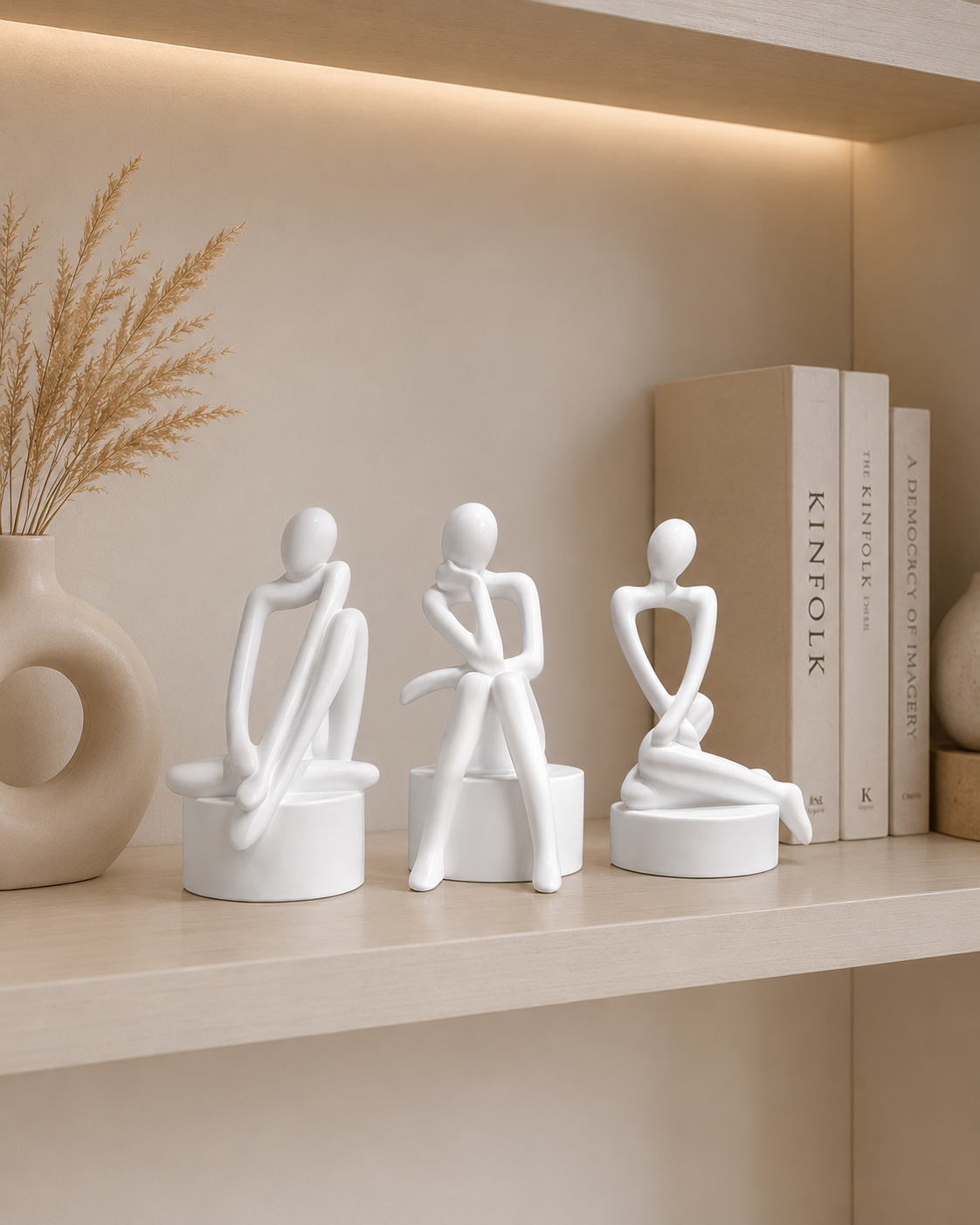 Modern Abstract White Thinker Sculpture - Set of 3