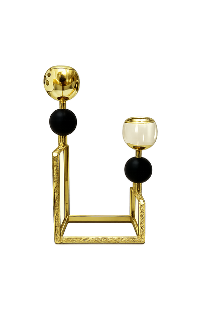 Luxury Gold Dual Taper Candle Holder with Black Accents