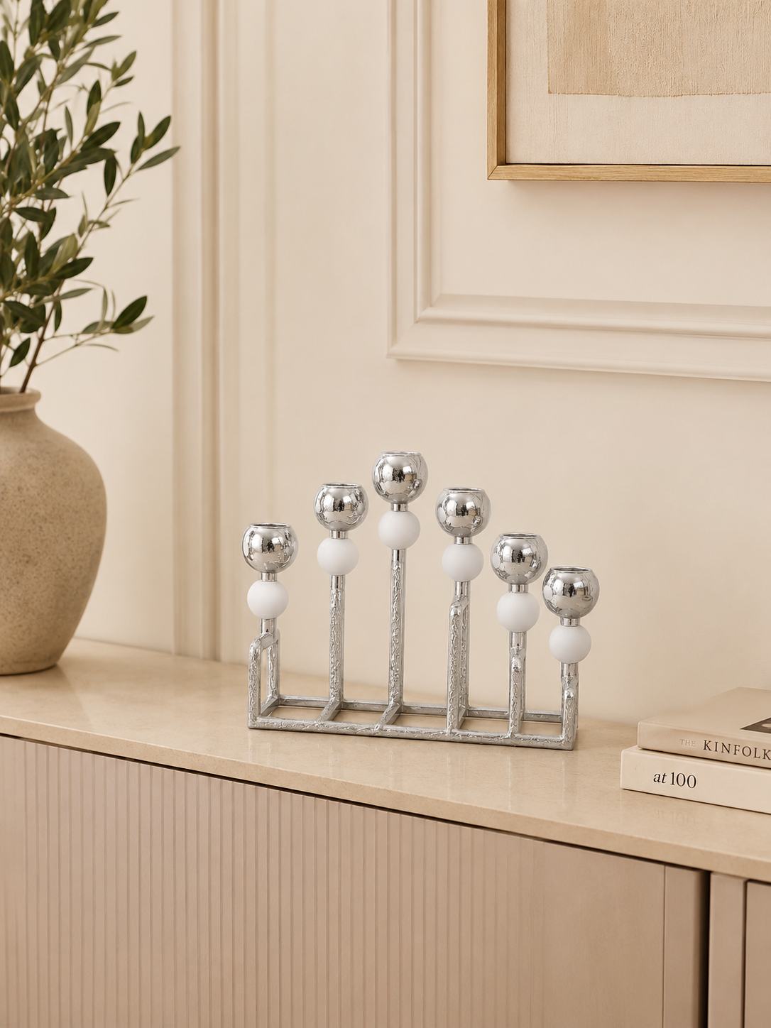Modern 6-Light Silver Candle Holder