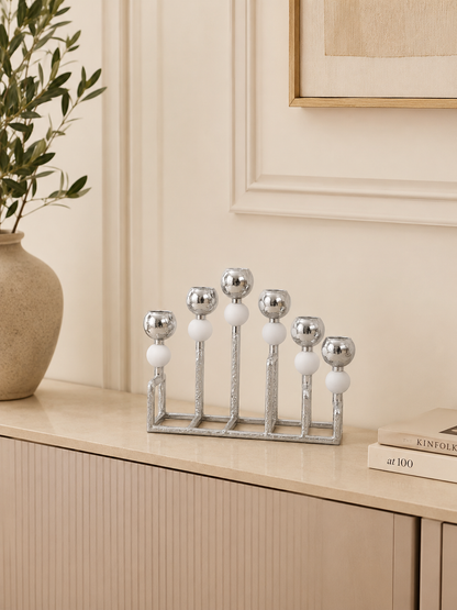 Modern 6-Light Silver Candle Holder