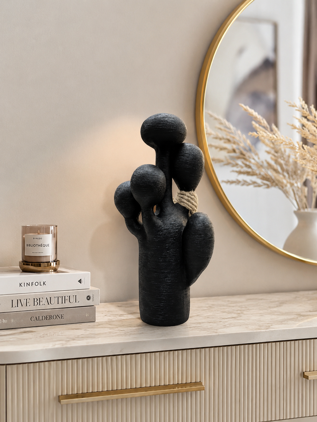 Modern Black Abstract Cactus Sculpture