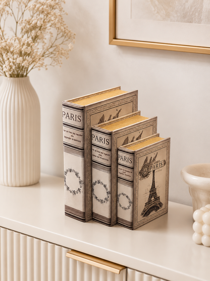 Paris Decorative Faux Book Storage Box Set of 3