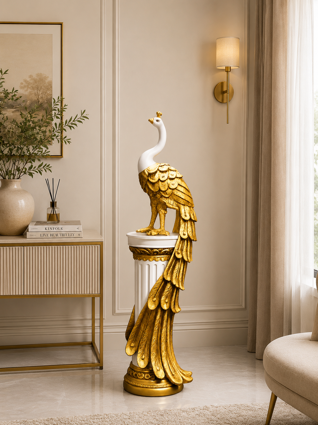 Luxury Peacock Floor Sculpture