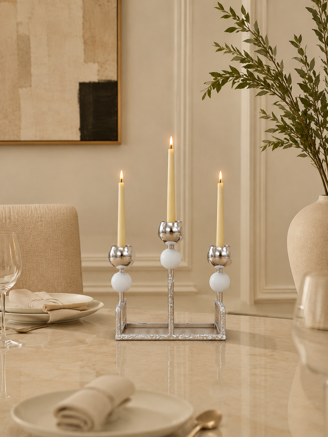 Luxury 3-Arm Silver Candle Holder