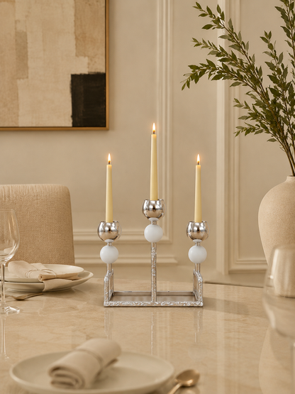 Luxury 3-Arm Silver Candle Holder