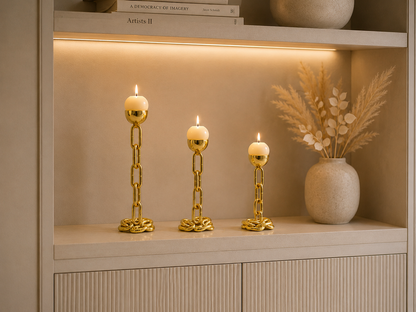 Luxury Gold Chain Candle Holder Set of 3