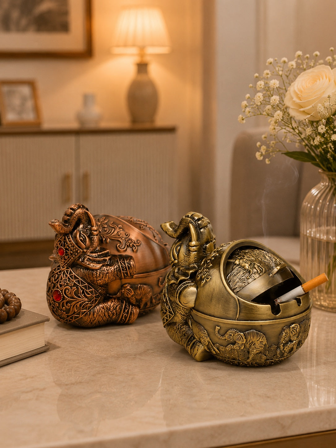 Luxury Elephant Metal Ashtray with Windproof Lid