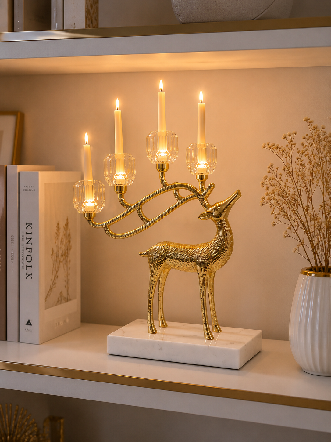 Luxury Golden Deer Crystal Candle Holder