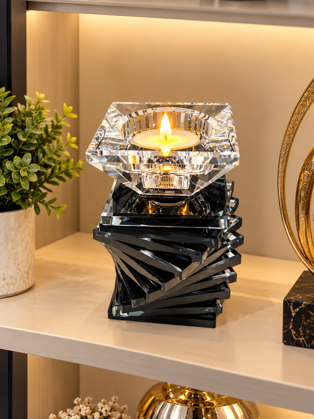 Luxury Black Crystal Tealight Candle Holder
