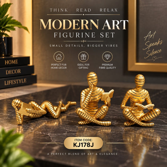 Elitezza Modern Art Figurine Set – Golden Reading & Relaxation Sculptures