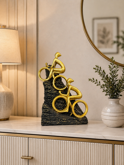 Luxury Golden Cyclist Duo Sculpture