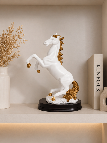 Luxury White & Gold Rearing Horse Sculpture