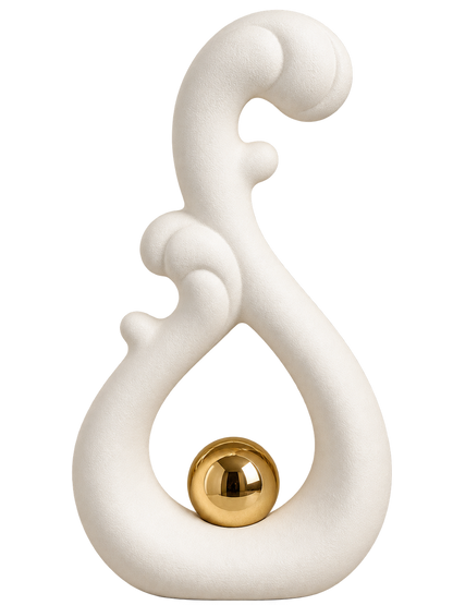 Modern Abstract Wave Sculpture with Gold Sphere