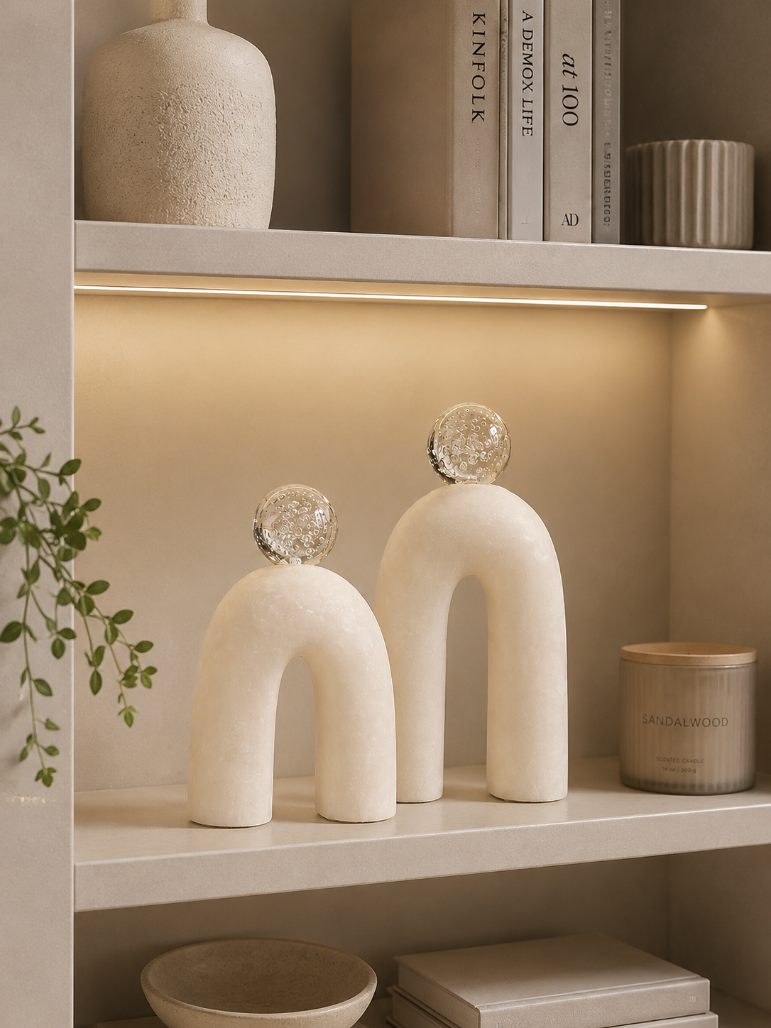 Modern Arch Sculpture Set of 2 with Crystal-Effect Spheres