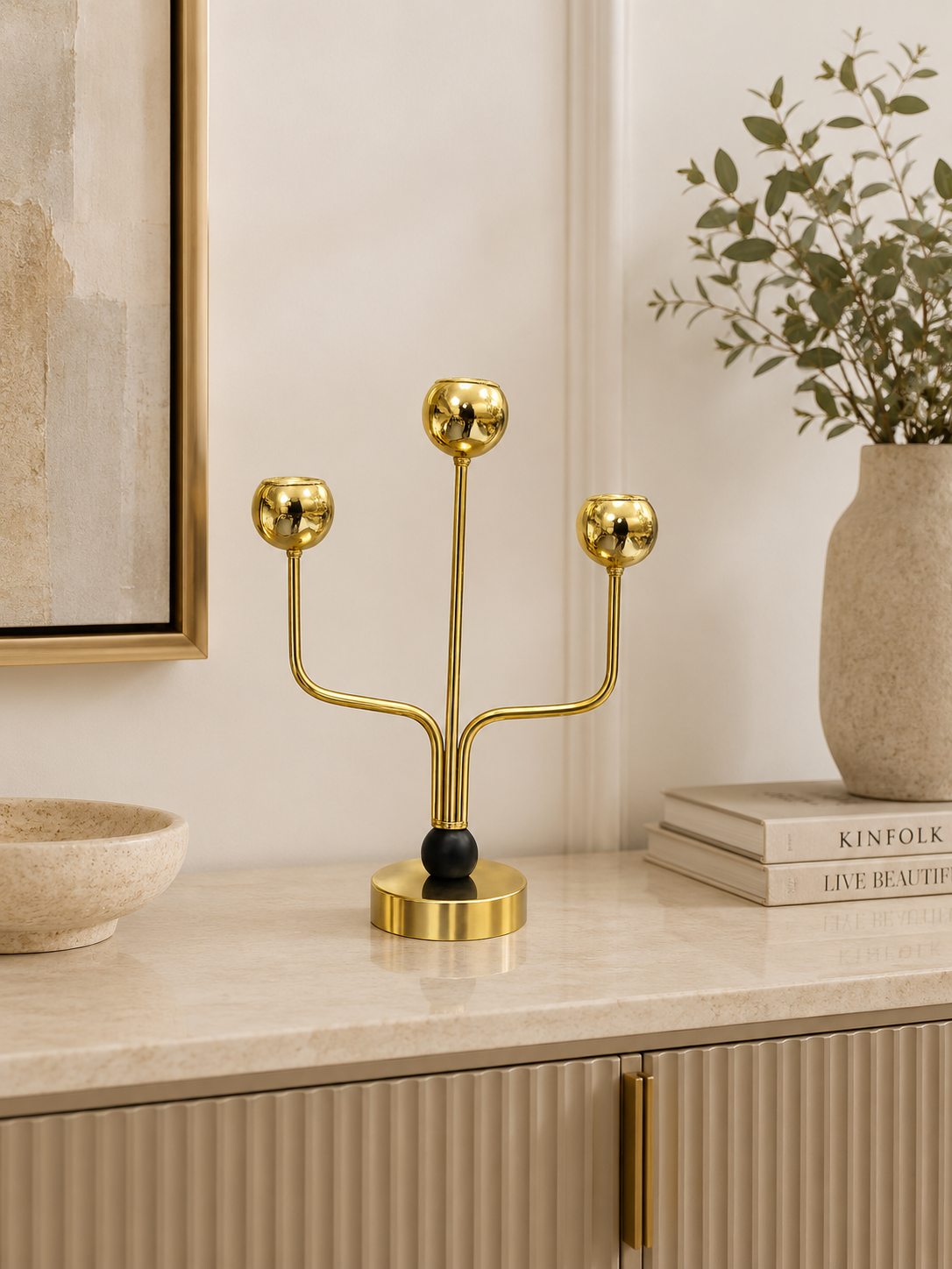 Luxury Gold 3-Arm Candle Holder