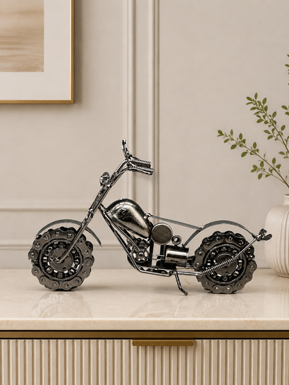 Vintage Silver Metal Motorcycle Showpiece