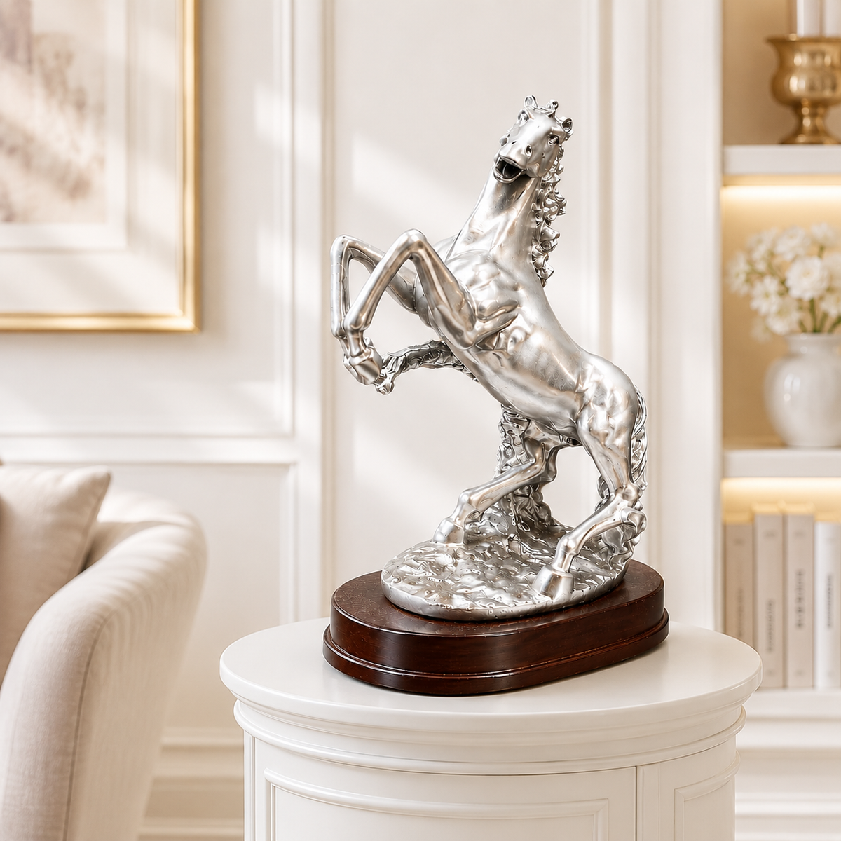 Majestic Silver Horse Sculpture