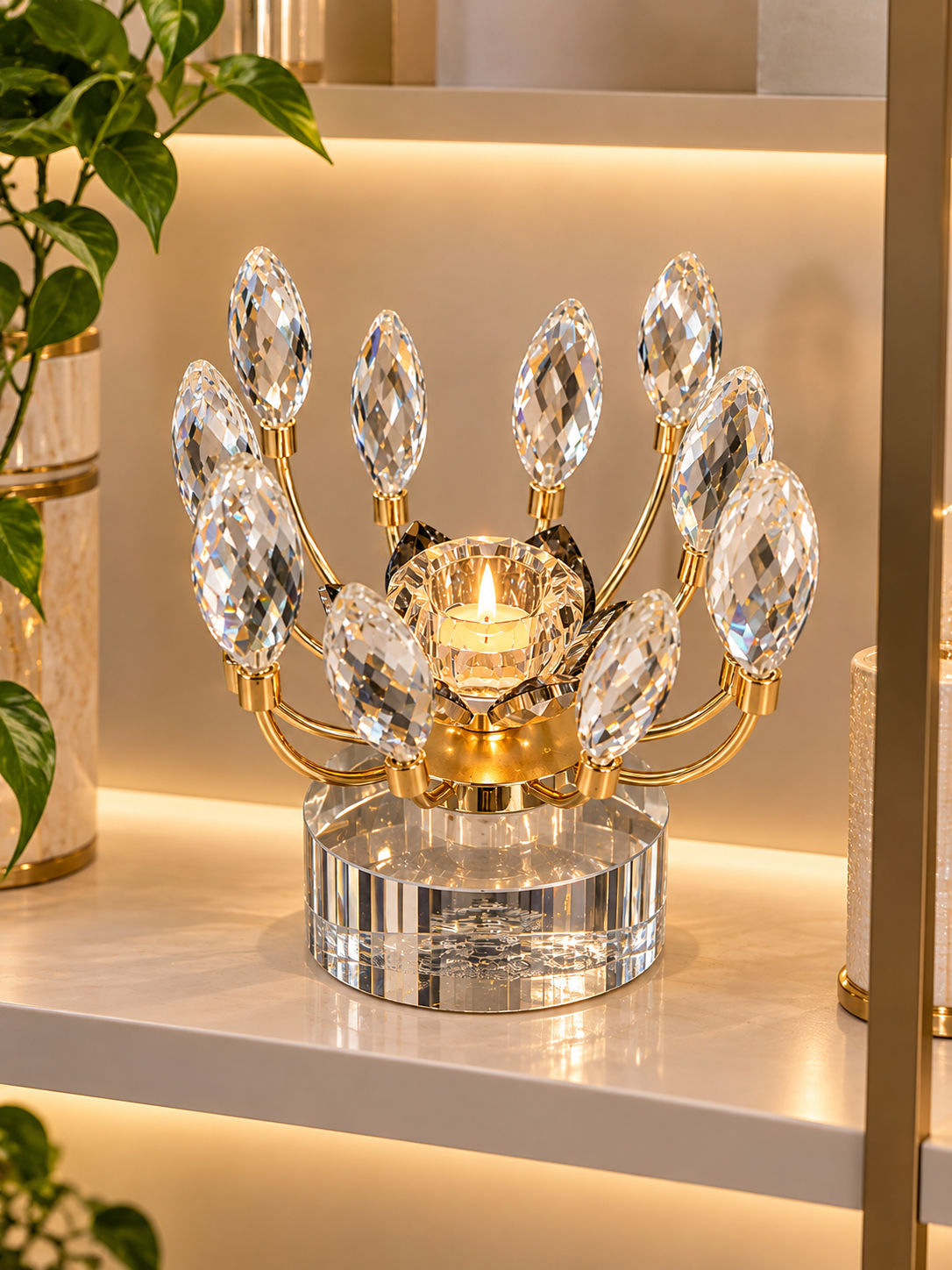 Luxury Gold Crystal Candle Holder