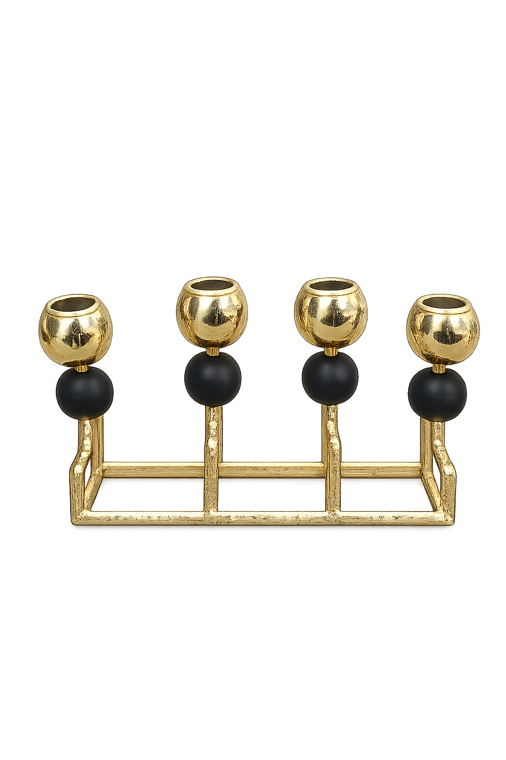 Luxury 4-Arm Gold Candle Holder with Black Accents