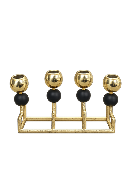 Luxury 4-Arm Gold Candle Holder with Black Accents