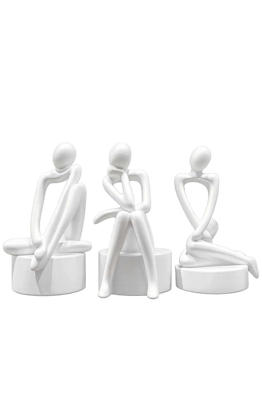 Modern Abstract White Thinker Sculpture - Set of 3