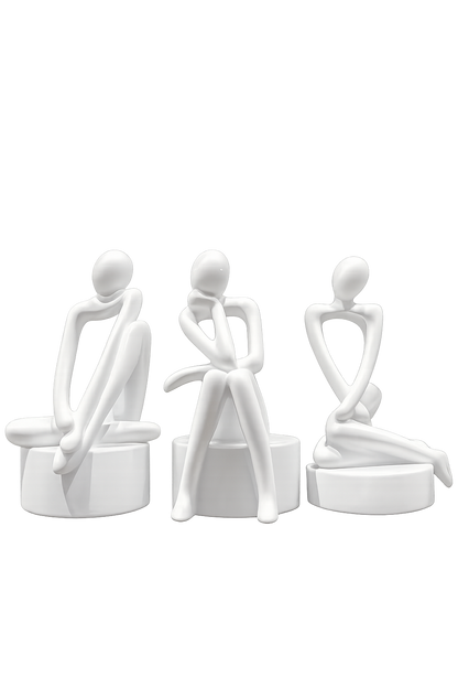 Modern Abstract White Thinker Sculpture - Set of 3