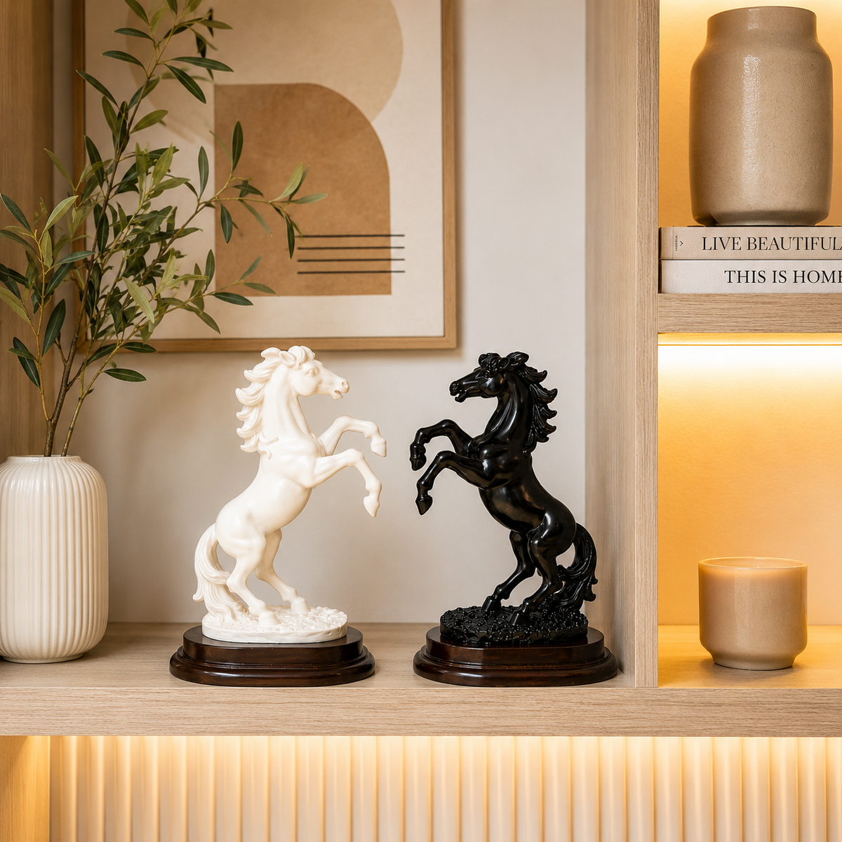 Rearing Horse Pair Statue