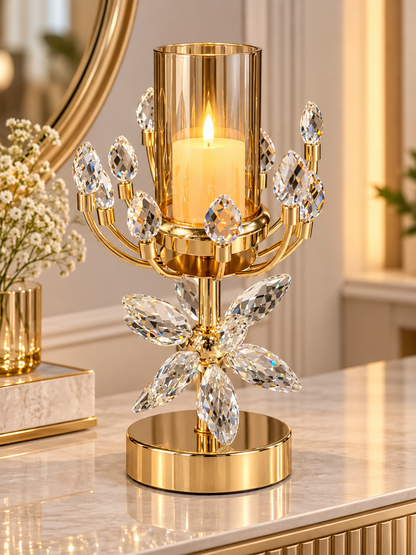 Luxury Gold Crystal Floral Candle Holder