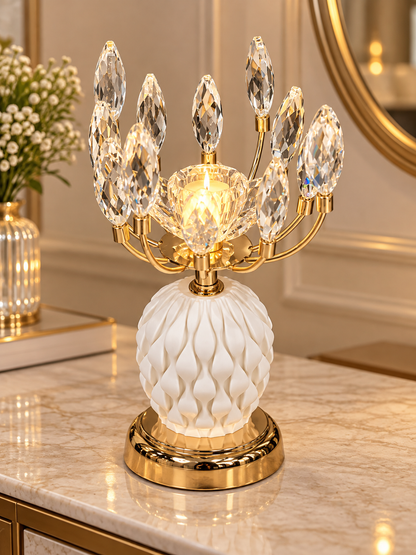 Luxury Gold Crystal Candle Holder with White Textured Base
