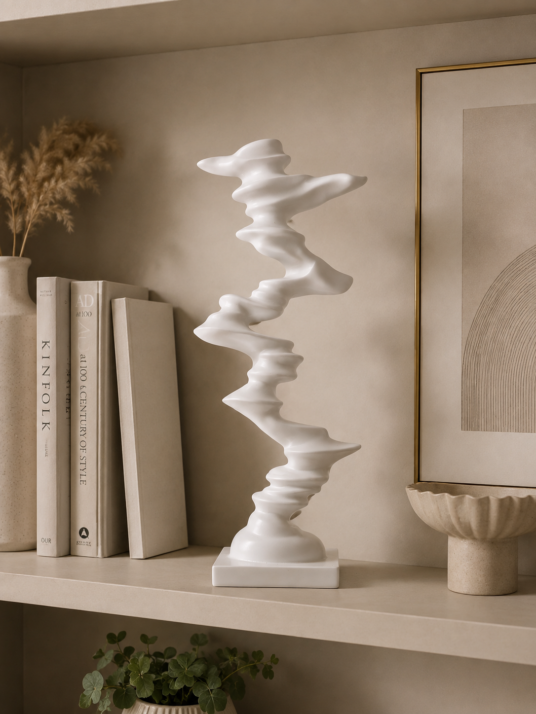 Modern Abstract White Resin Sculpture