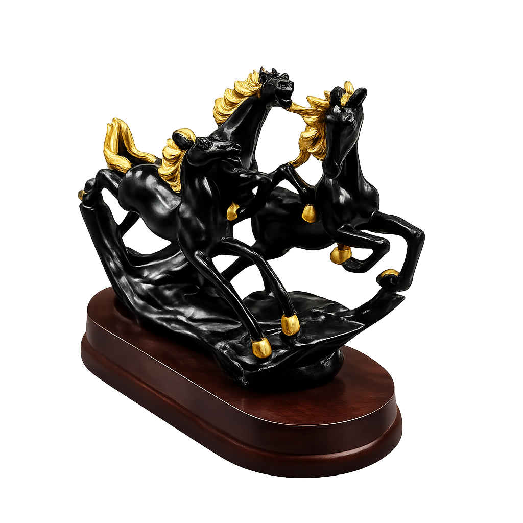 Majestic Three Running Horses Statue