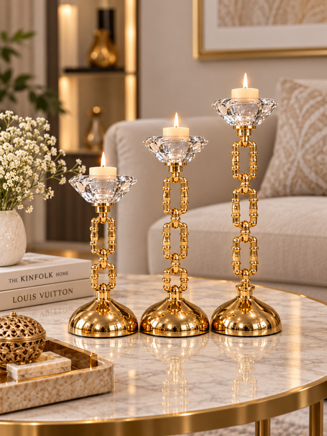 Luxury Gold Crystal Candle Holder Set of 3