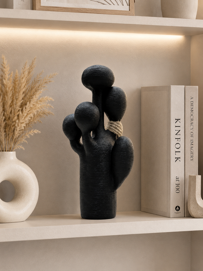 Modern Black Abstract Cactus Sculpture
