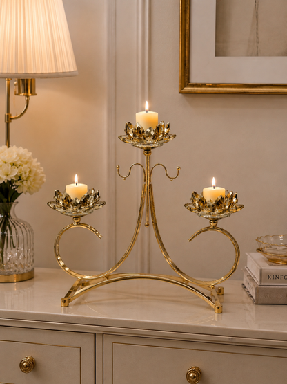 Luxury Gold Crystal Lotus Candle Holder Set of 3