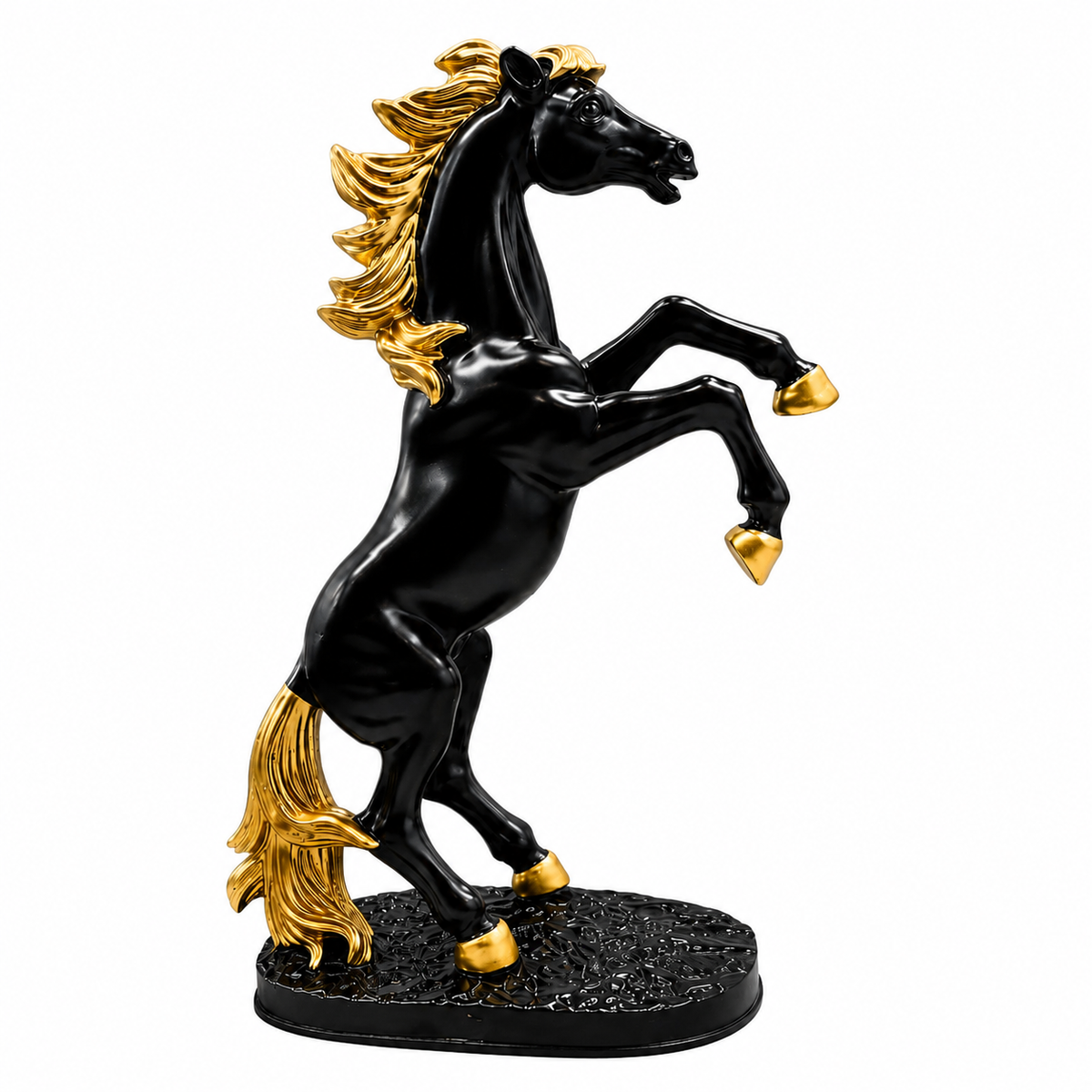 Luxury Black & Gold Rearing Horse Sculpture