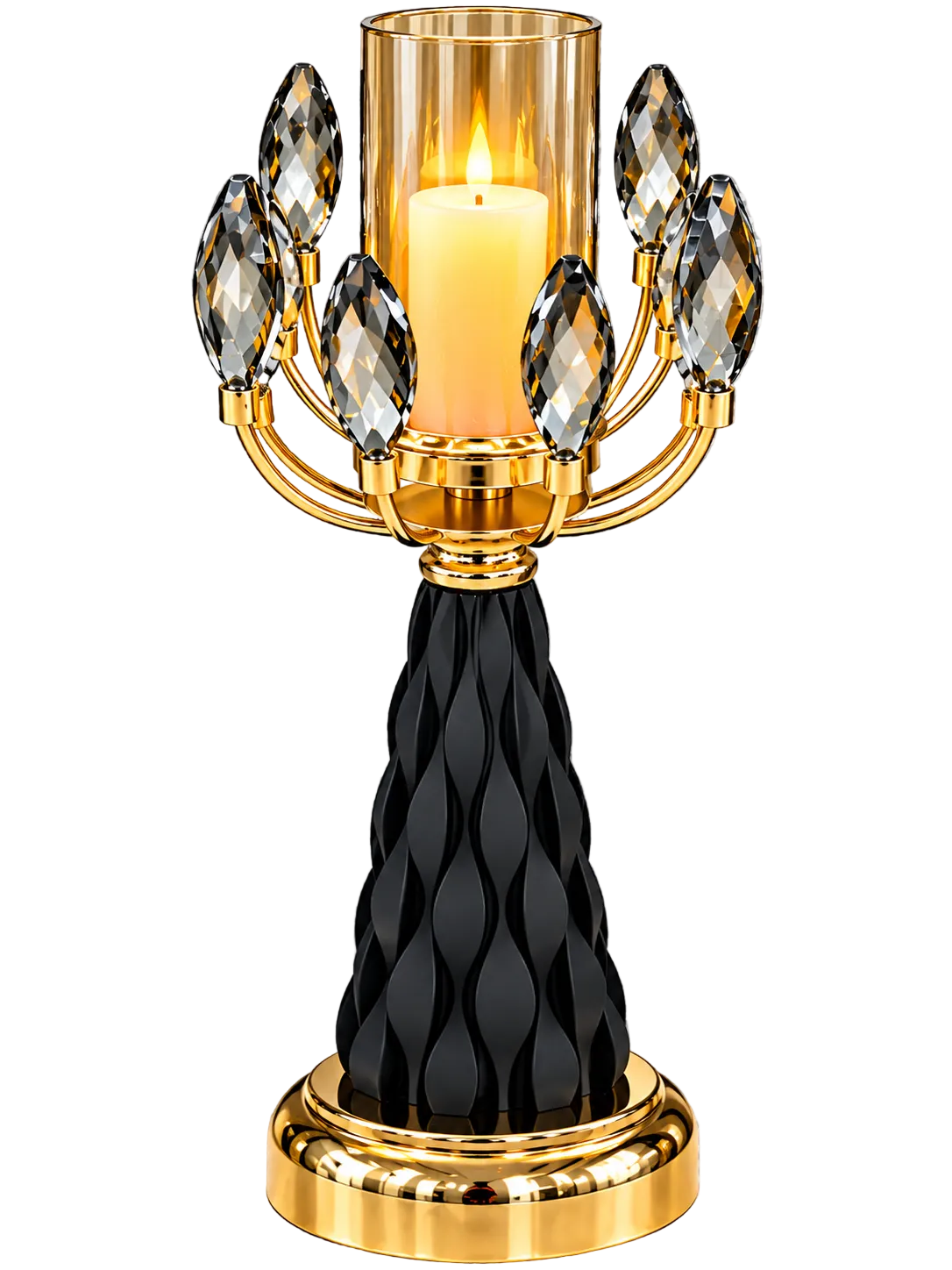 Luxury Black & Gold Crystal Leaf Candle Holder